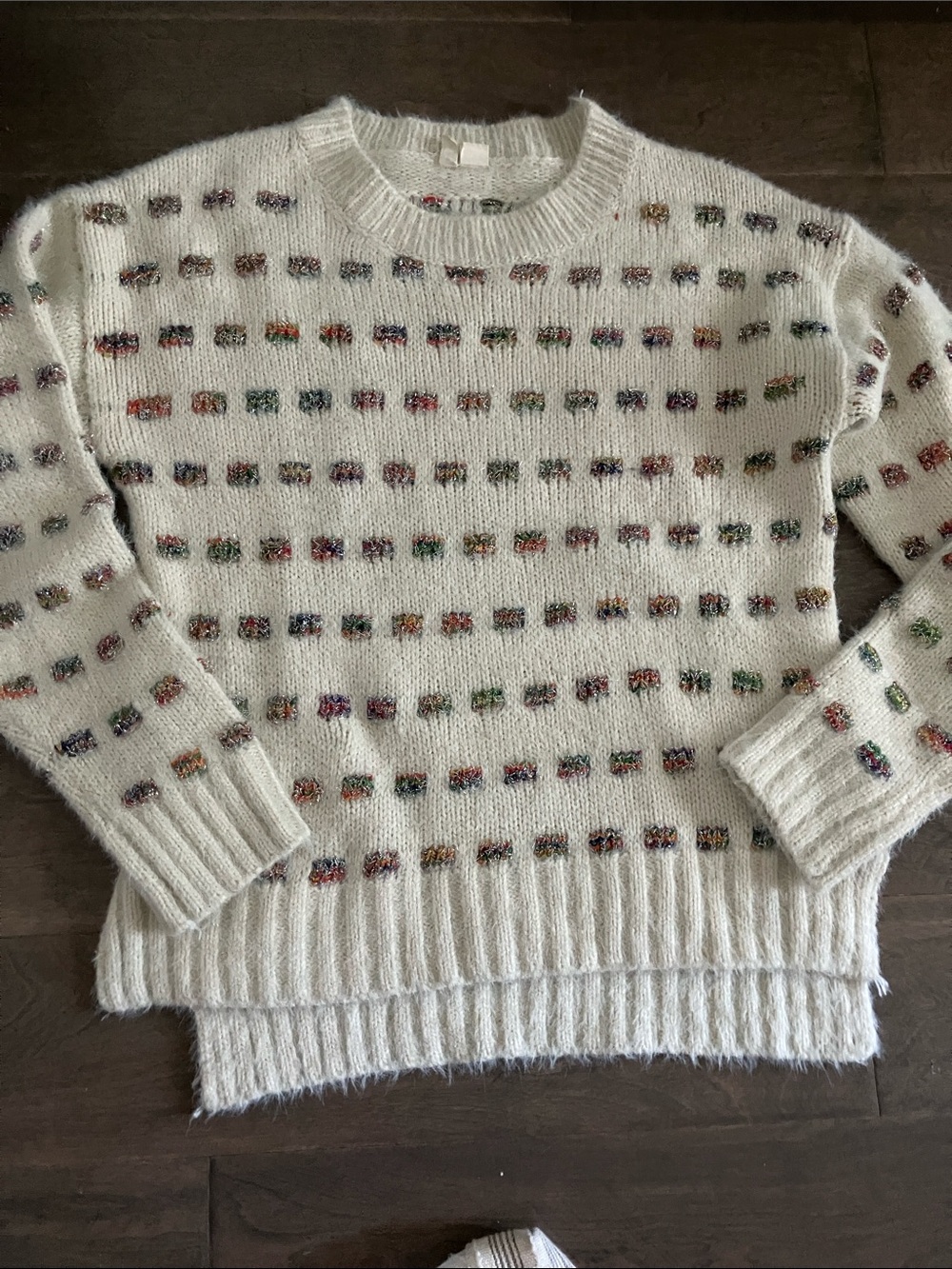 Moth Cream Crewneck Sweater with Multicolor Accent Squares